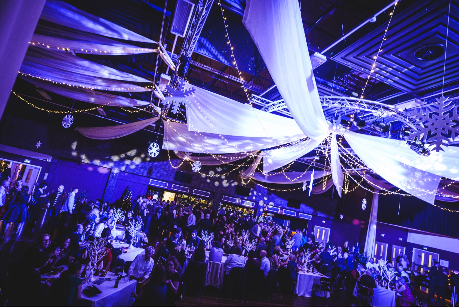 Purple lit event ceiling